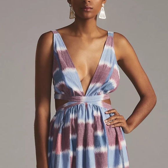 Anthropologie Deep-V Midi Dress Blue Blush Mauve XS - Picture 4 of 7